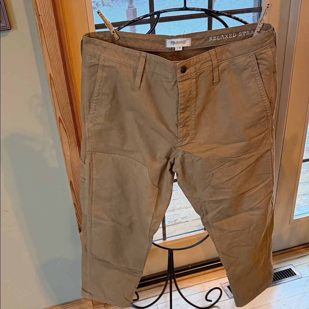 Madewell Mens 38 Relaxed Straight Carpenter Pants Flannel Lined Tan Khaki Canvas